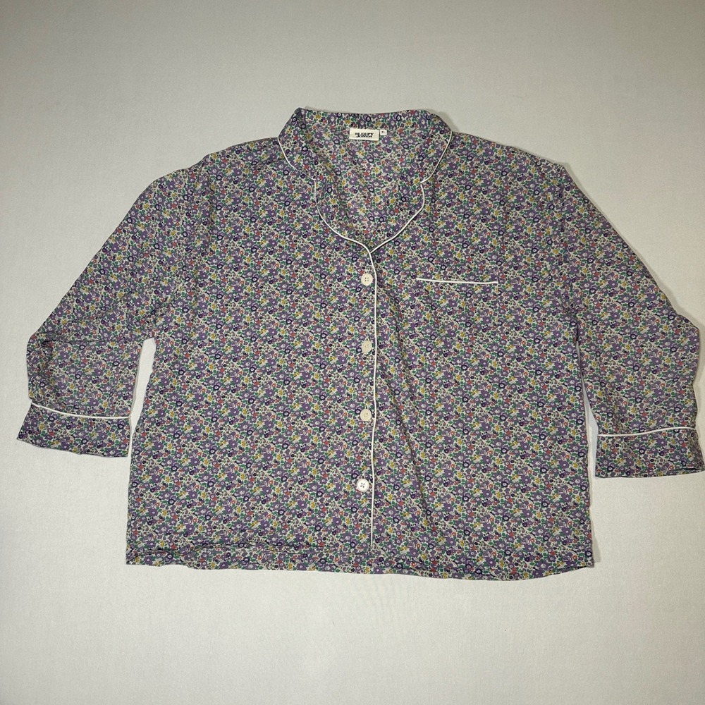 SLEEPY JONES Women Marina Pajama Shirt XL Liberty‎ Floral Print Cotton Purple